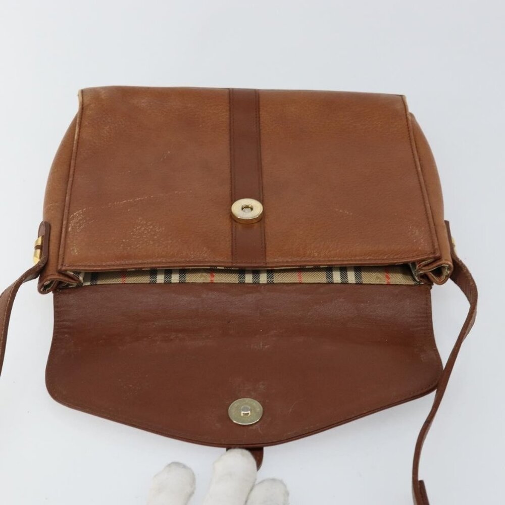 Authentic Burberrys Shoulder Bag Leather Brown Gold - Picture 3 of 16